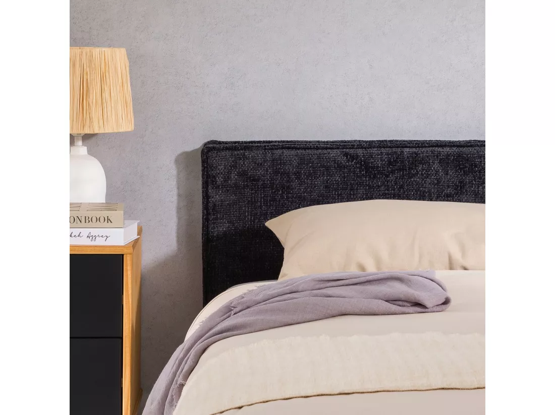 Tête de lit YOLAN 90 rembourrée, En tissu polyester pour lit 90 cm, Sur pieds en plastique, Noir