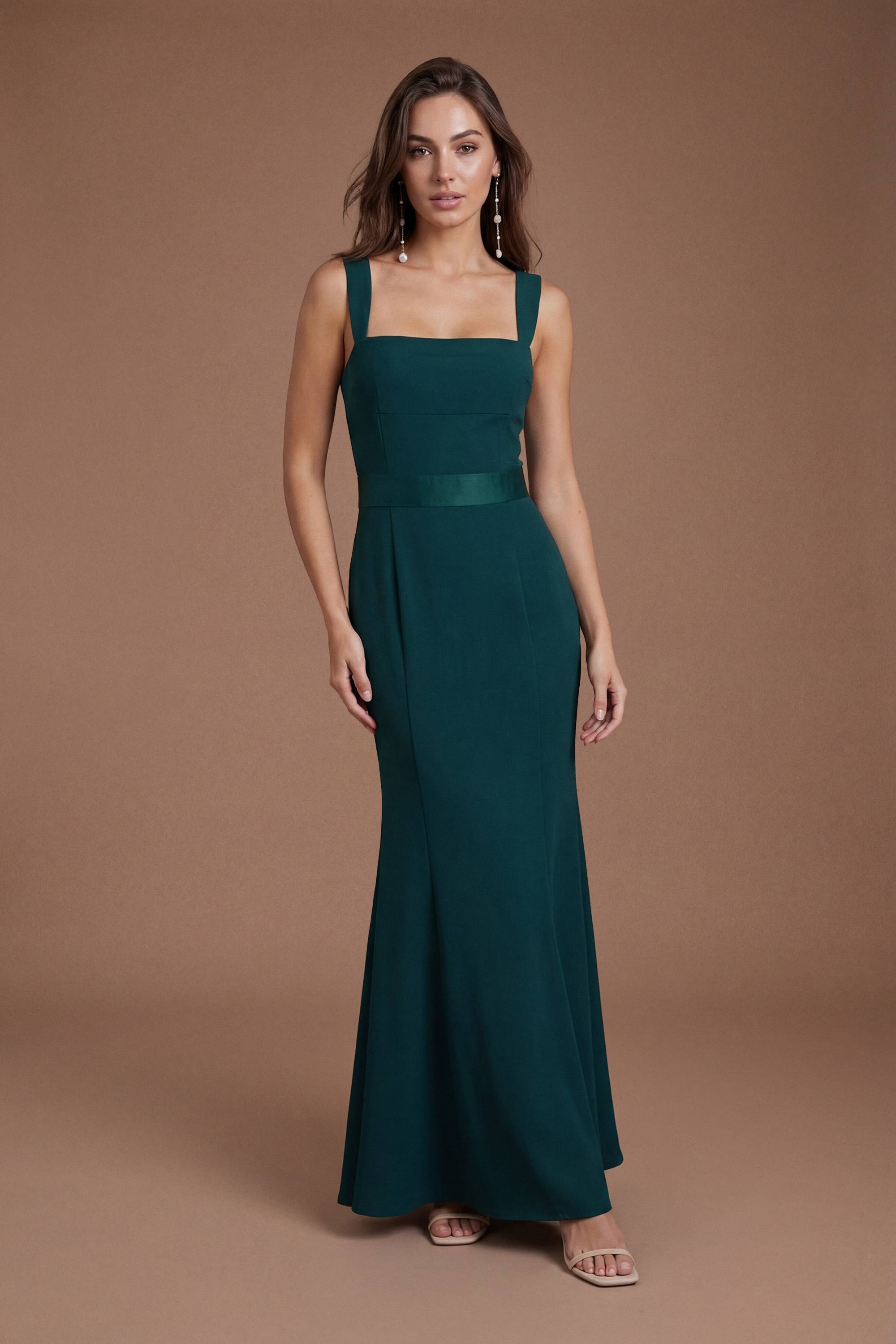 Coast Robe de Demoiselle d'Honneur en Satin à Bretelles avec Détail de Nœud au Dos