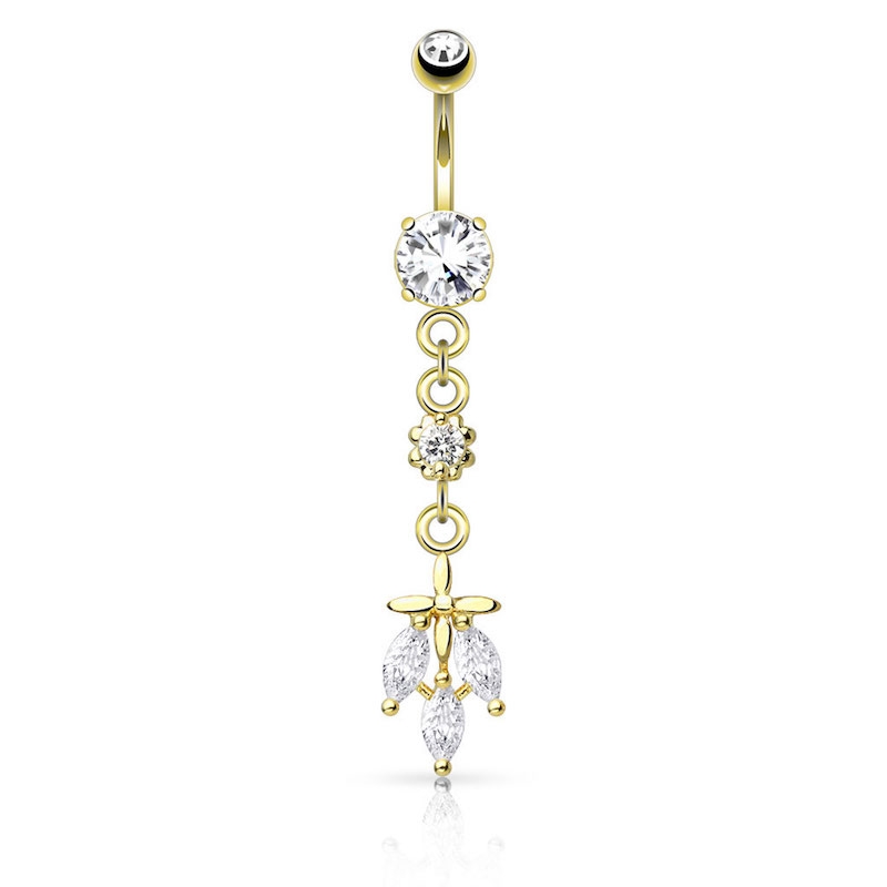 (10mm) 316L Chirurgenstahl Bauchnabelpiercing mit Gewindeverschluss Leaf Anhänger - Gold