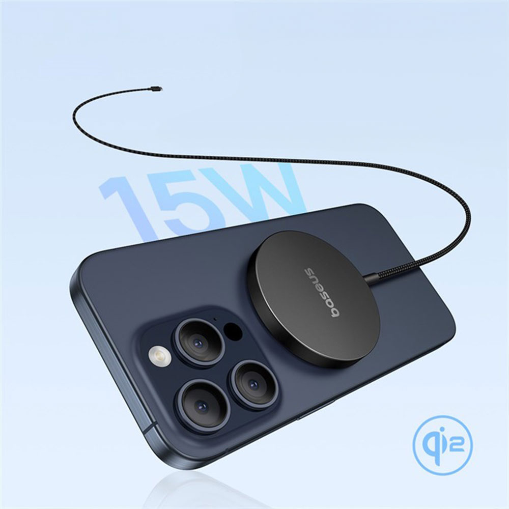 (1.5m) 15W Simple Mini4 USB C auf MagSafe Ladegerät Magnetischer Qi2 Wireless Charger - Schwarz