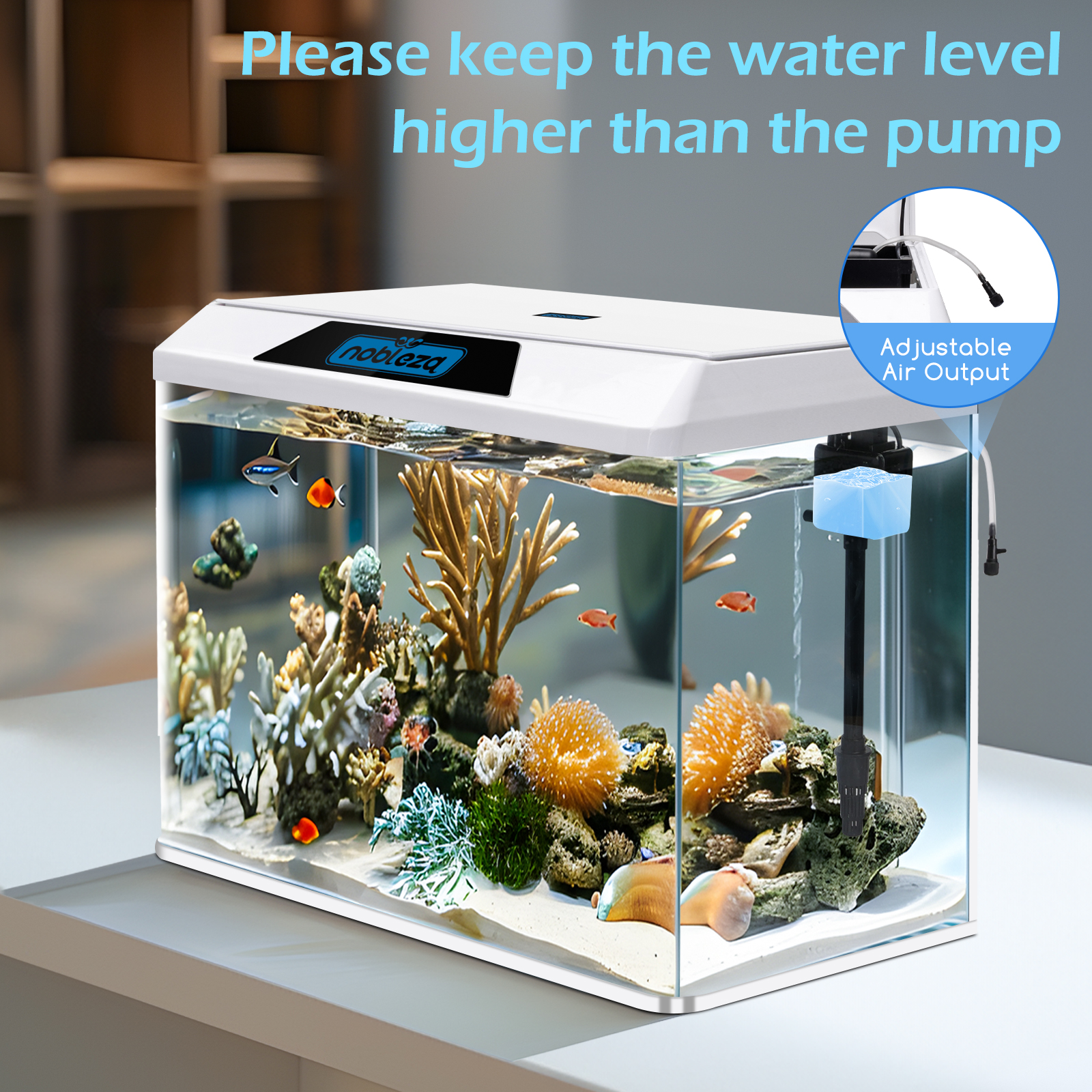 Aquários completos Nobleza - 54L, aquários de vidro com sistema de filtragem e iluminação LED, aquários para iniciantes, branco