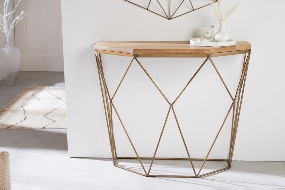 riess-ambiente.de Filigrane Konsole Diamond 90cm Mango Messing Massivholz Metall