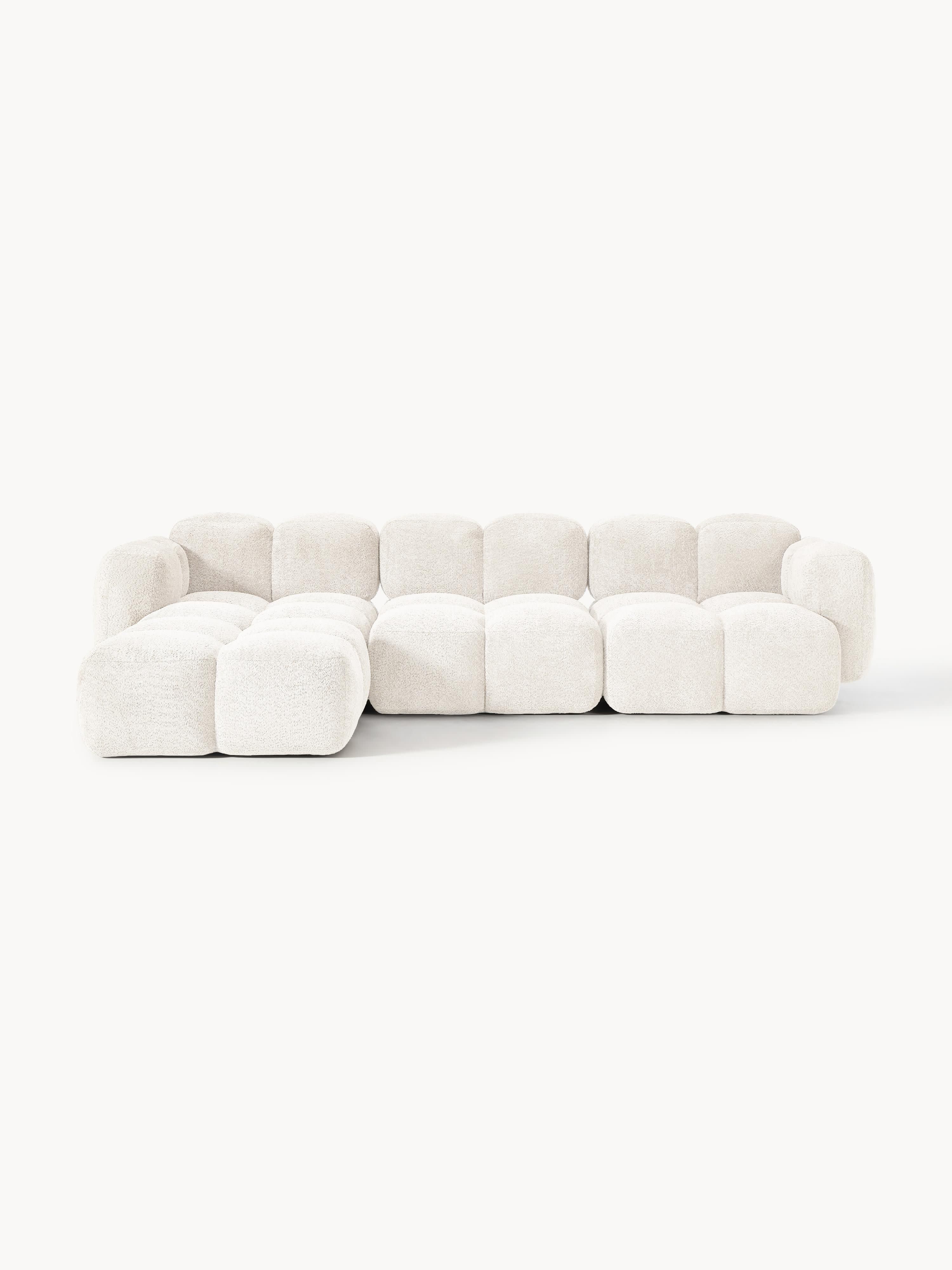 Modulaire bank Tayla (4-zits) van teddy bouclé met poef (links/rechts)