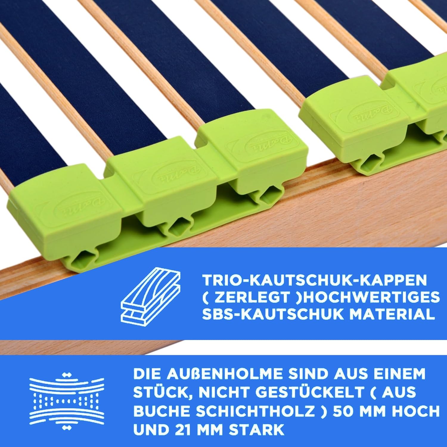 DaMi 7-Zonen Lattenrost Relax NV 100x200cm I mit 6 Härtestufen, Made in Germany, Buche & Birke, 42 Federholzeisten, Bett Lattenrahmen zur Selbstmontage, Bettrost extrem hochwertig & stabil