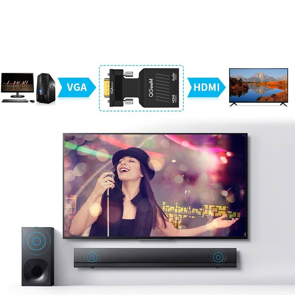 VGA auf HDMI 1080p@60Hz FullHD / VGA / Micro USB / 3.5mm Klinke Adapter - Schwarz