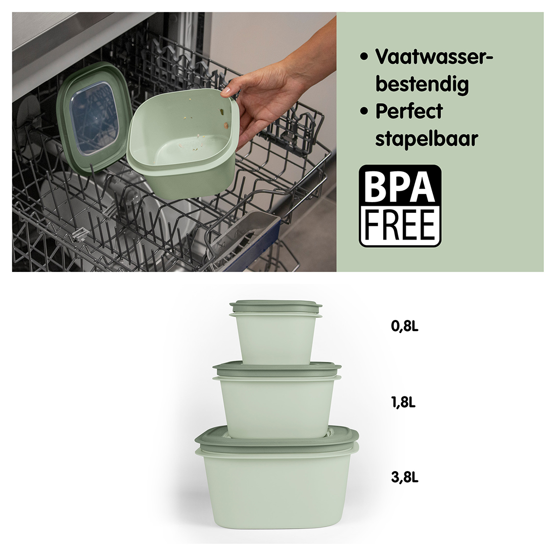 Sunware Sigma home 3-delige set vershoudbakjes - Green