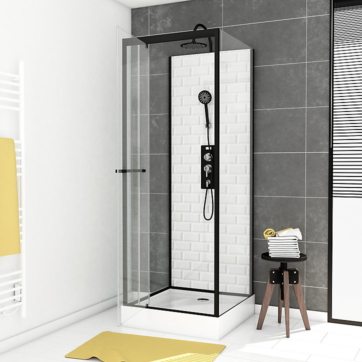 Cabine de douche carrée blanc et noir 70x70 cm Metro Galedo