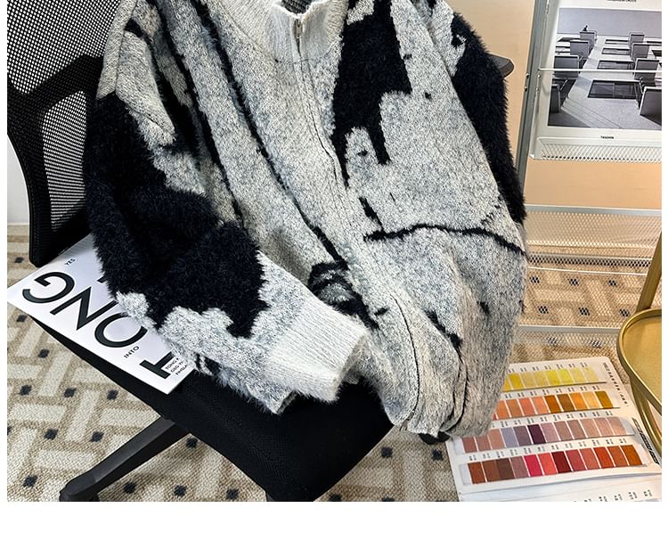Whyessa - Cardigan met lange mouwen, ronde hals en ritssluiting
