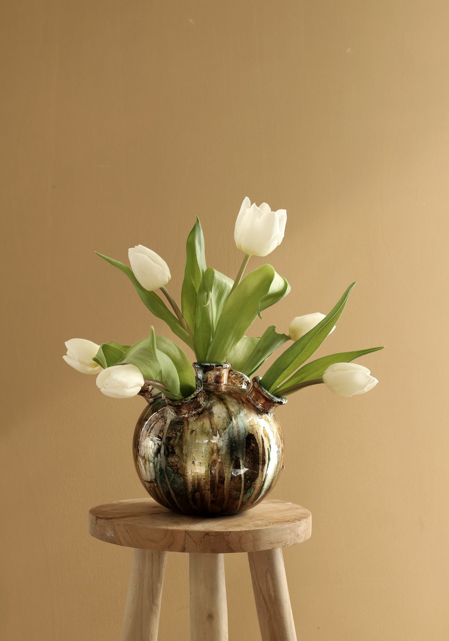 Tulpenvaas Tulip goud / blauw 13 x 13 x 11 cm