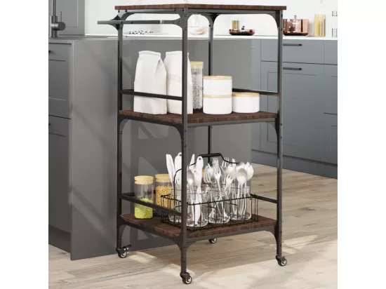 Chariot de cuisine chêne marron 60,5x50x105cm bois d'ingénierie