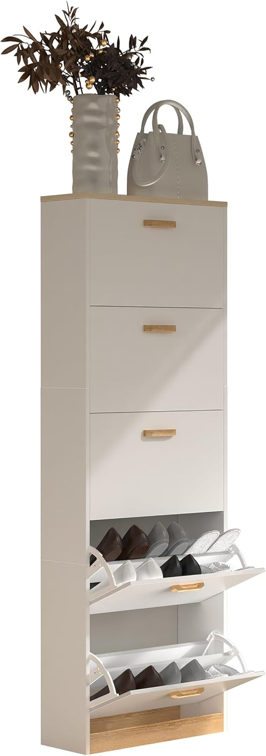 VCM Holz Regal Kipper Schuhregal Schuhschrank Schuhkipper 5 Klappen Halom XL