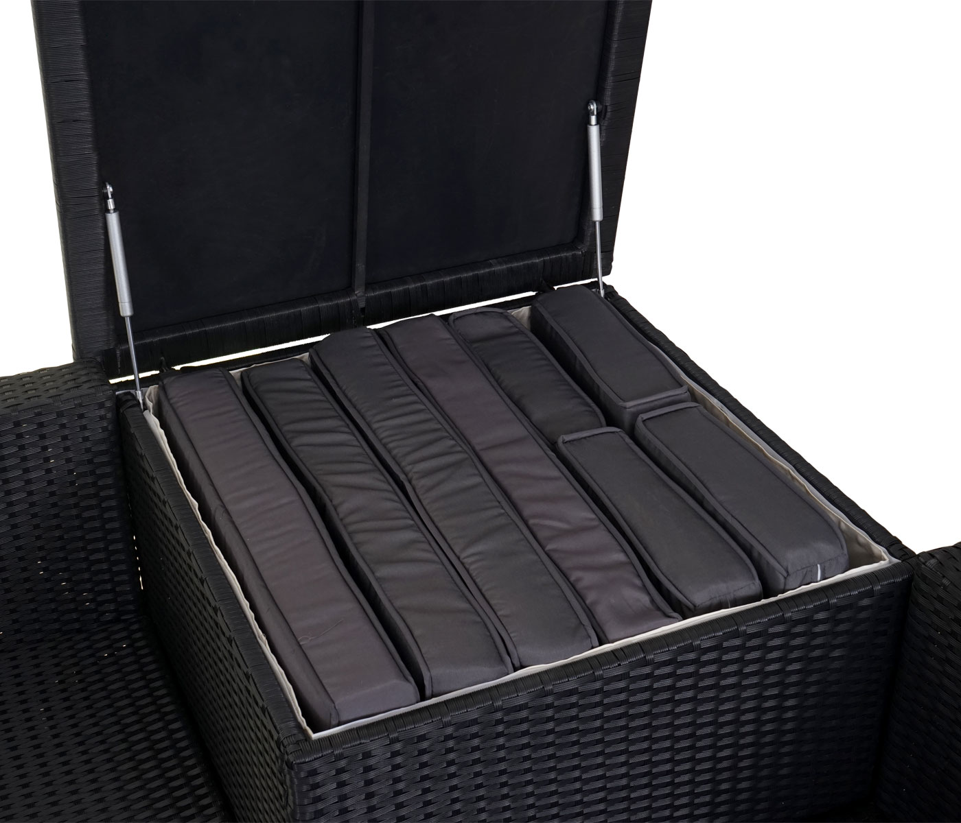 Poly-Rattan-Garnitur MCW-D21, Balkon-/Garten-/Lounge-Set Sofa Sitzgruppe, Box Staufach ~ anthrazit, Kissen dunkelgrau