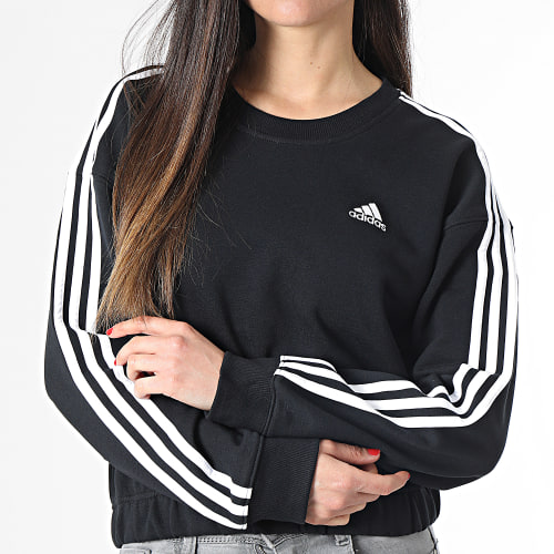 Sweat Crewneck Crop Femme A Bandes 3 Stripes HR4926 Noir