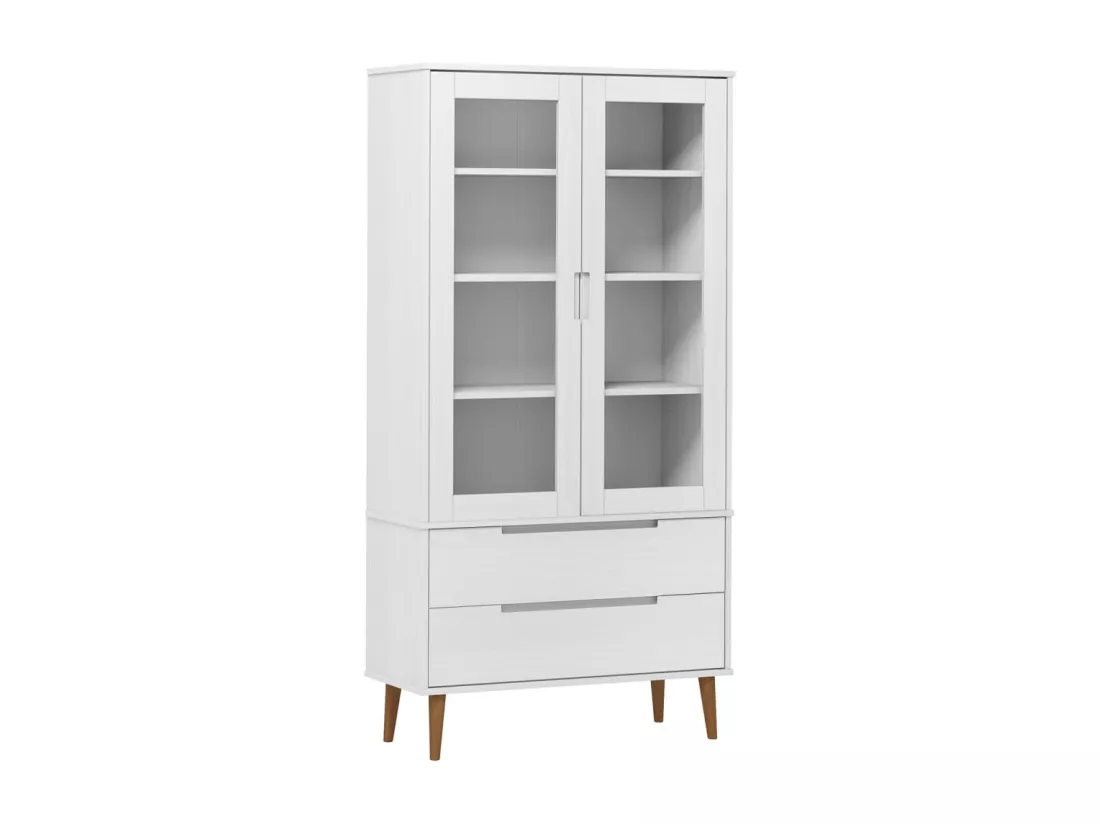 Armoire à vitrine MOLDE Blanc 90x35x175 cm Bois de pin massif