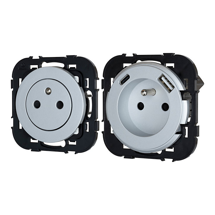 Prise avec terre Jacobsen Espen aluminium à composer, lot de 3 + 1xUSB-A+C