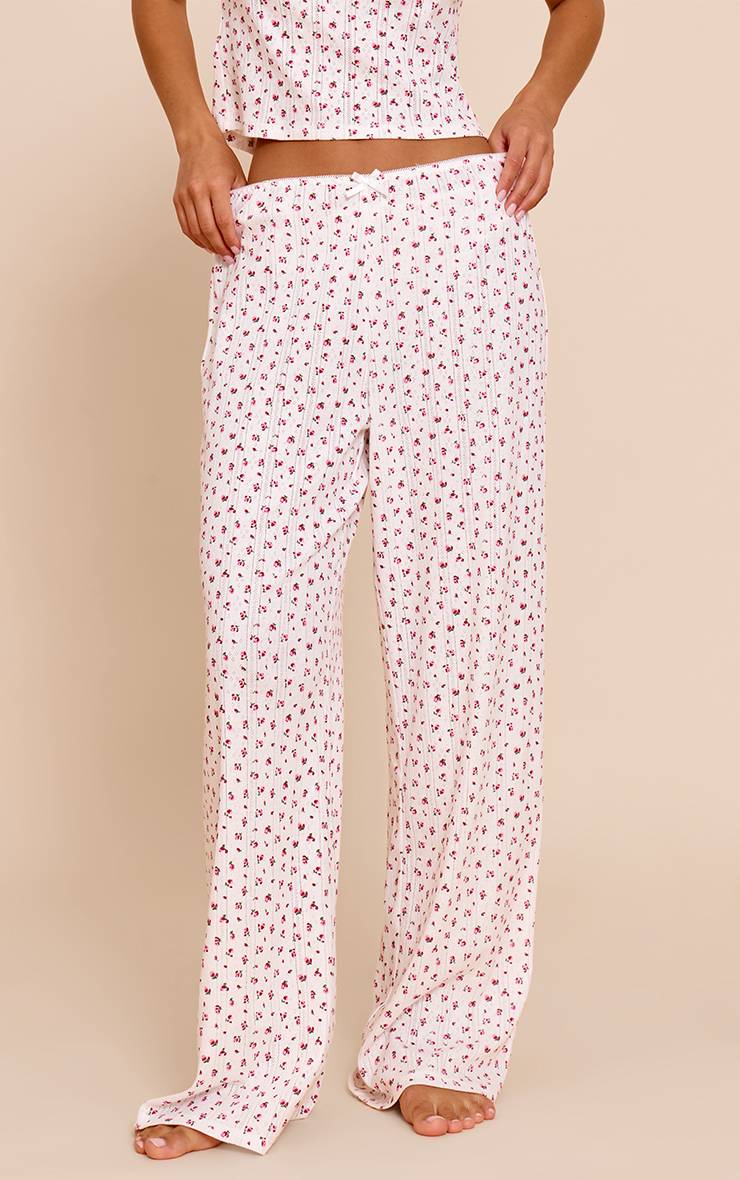 Multicolore Pantalon De Pyjama Blanc Pointelle À Motif Fleuri
