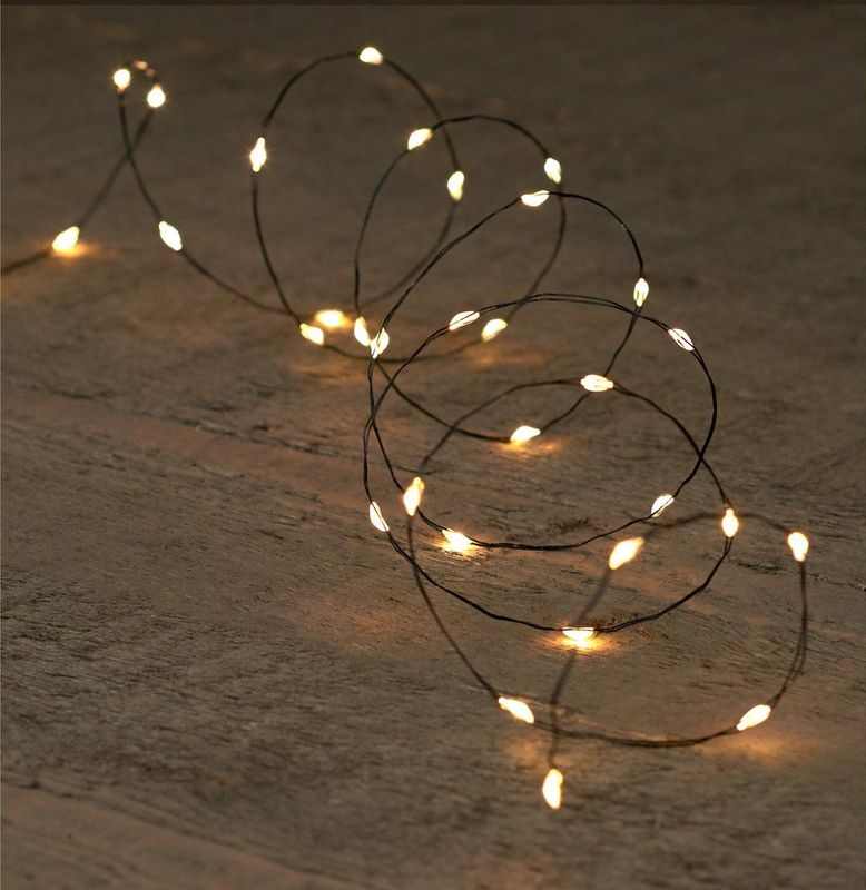 Draadverlichting lichtsnoer met 20 lampjes warm wit op batterij 100 cm - Lichtdraden/lichtsnoeren - kerstverlichting