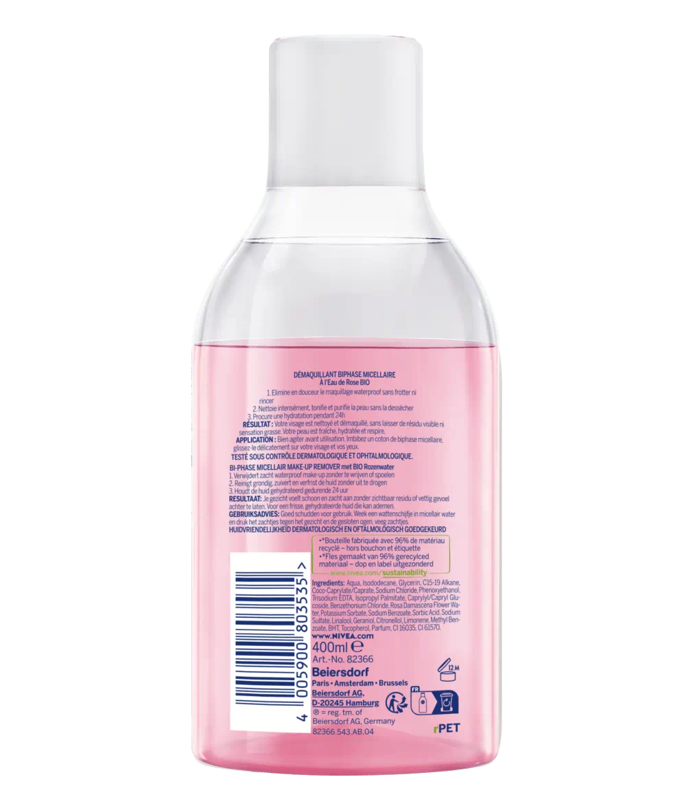 EAU MICELLAIRE DÉMAQUILLANTE BIPHASE NIVEA EAU DE ROSE