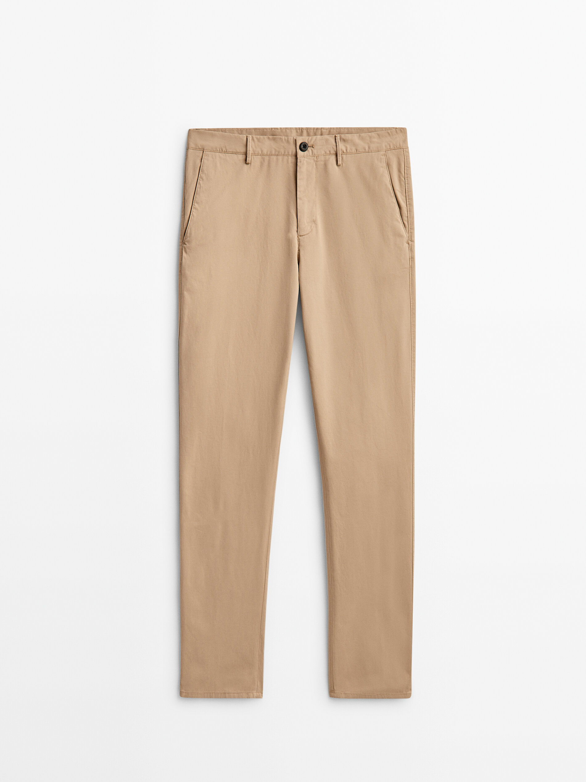 Calça chino de algodão de corte regular - BEGE