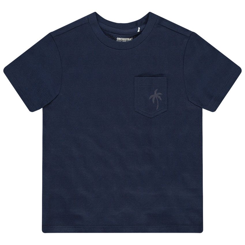 T-shirt manches courtes à rayures fantaisie et poche print palmier - Bleu marine