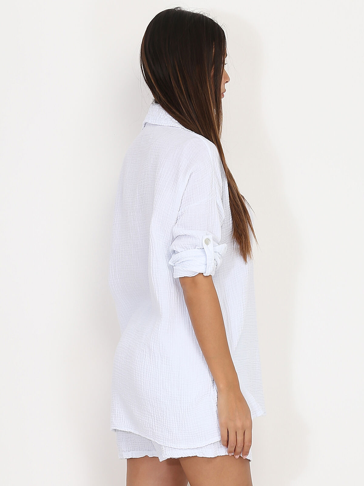 Ensemble blouse et short texturés- Blanc