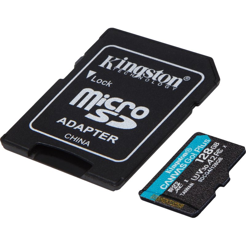 Kingston Technology Carte microSDXC Canvas Go Plus Gen4 200 Mo/s A2 U3 V30 128 Go + adaptateur