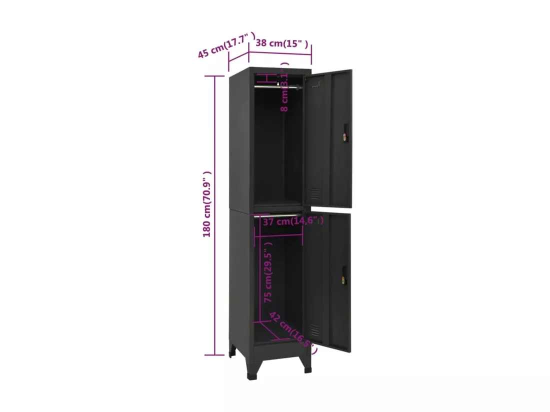 Armoire à casiers Anthracite 38x45x180 cm Acier