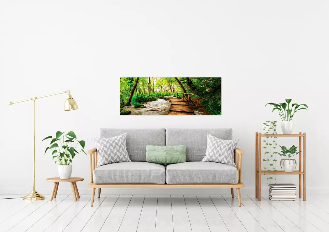 Wandbild 30 x 80 cm Footbridge in the forest
