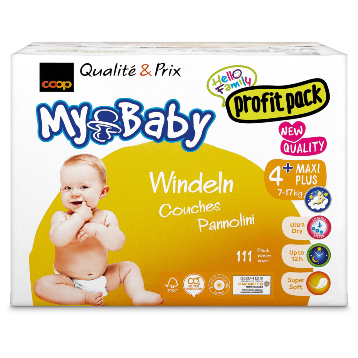 My Baby Windeln Grösse 4+ Maxi Plus Profit Pack, 9-15kg, 111 Stück