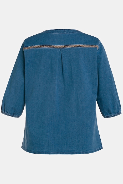 Tunika, Jeansoptik, Stickerei, Tunika-Ausschnitt, 3/4-Arm