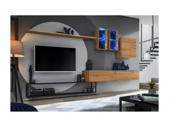 Petit meuble TV ou meuble d'appoint SWITCH – 50 cm – Tiroir et niche – Noir/Gris brillant – Design moderne