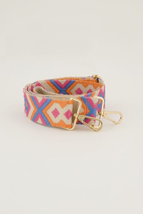 Beige bag strap met gekleurd patroon