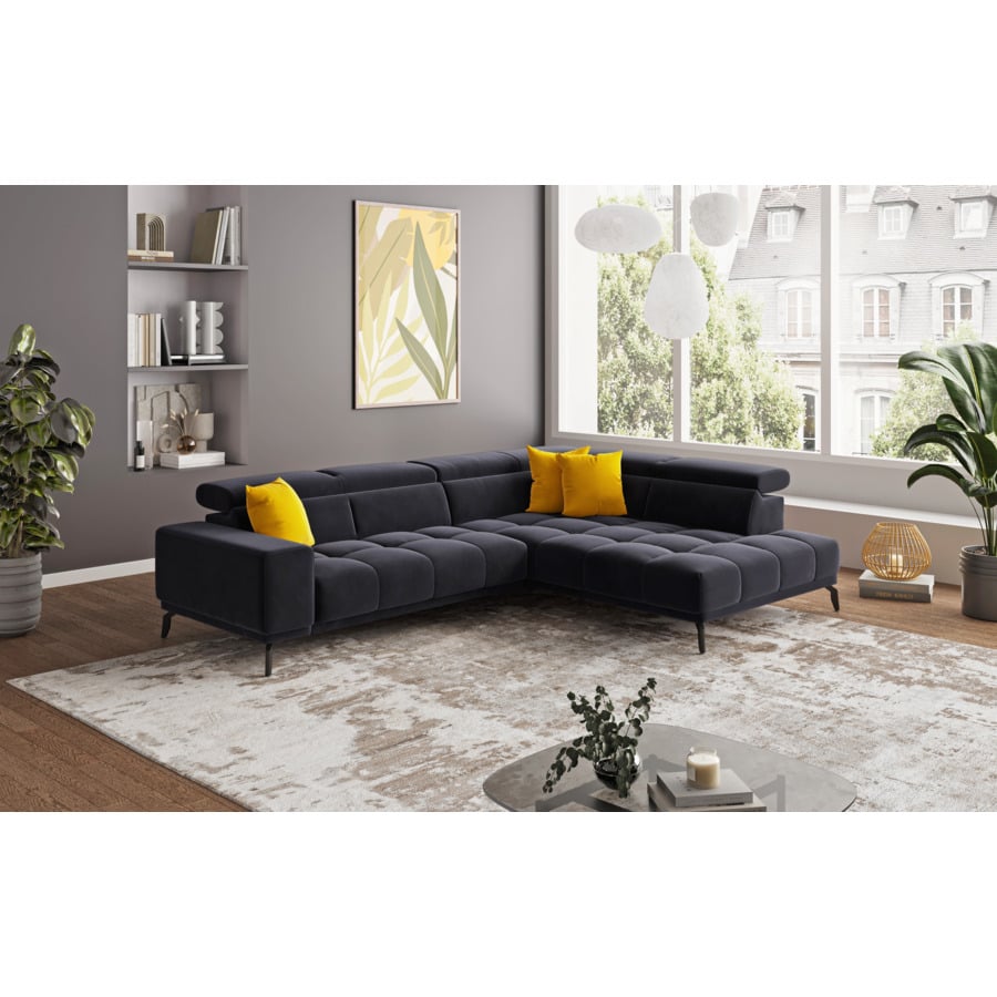 Ecksofa Jamba Stoff schwarz, Ottomane links