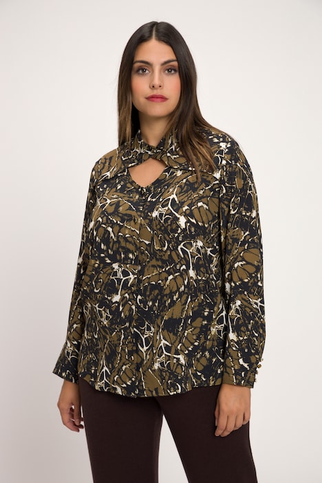 Bluse, Metallic-Effekt, Cut-Out, Hemdkragen, Langarm