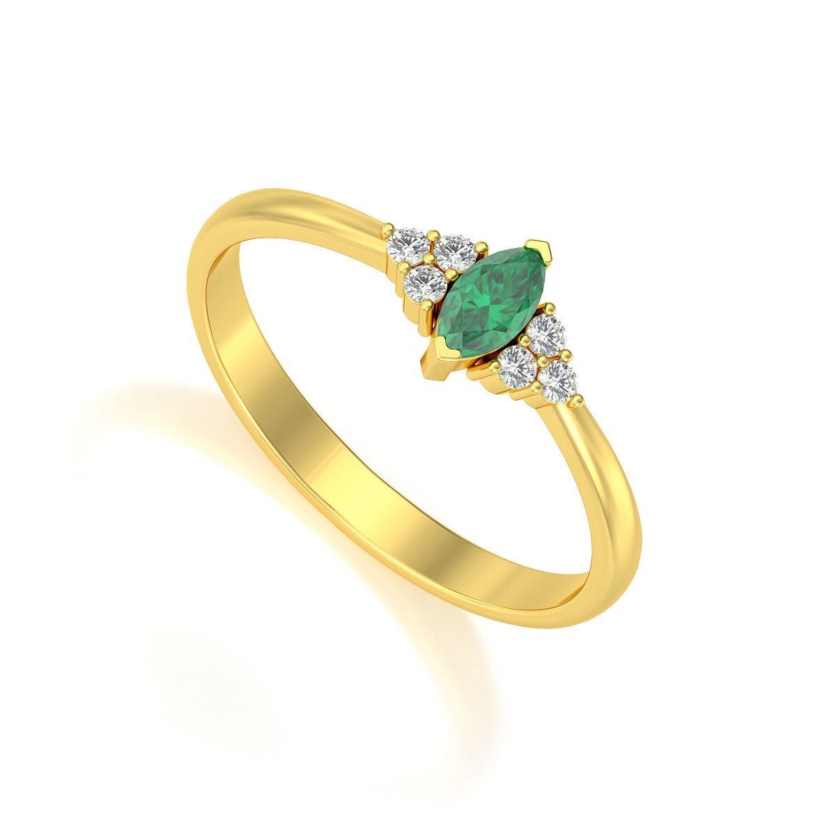 Bague ADEN Or 585 Jaune Emeraude et diamants 2.1grs