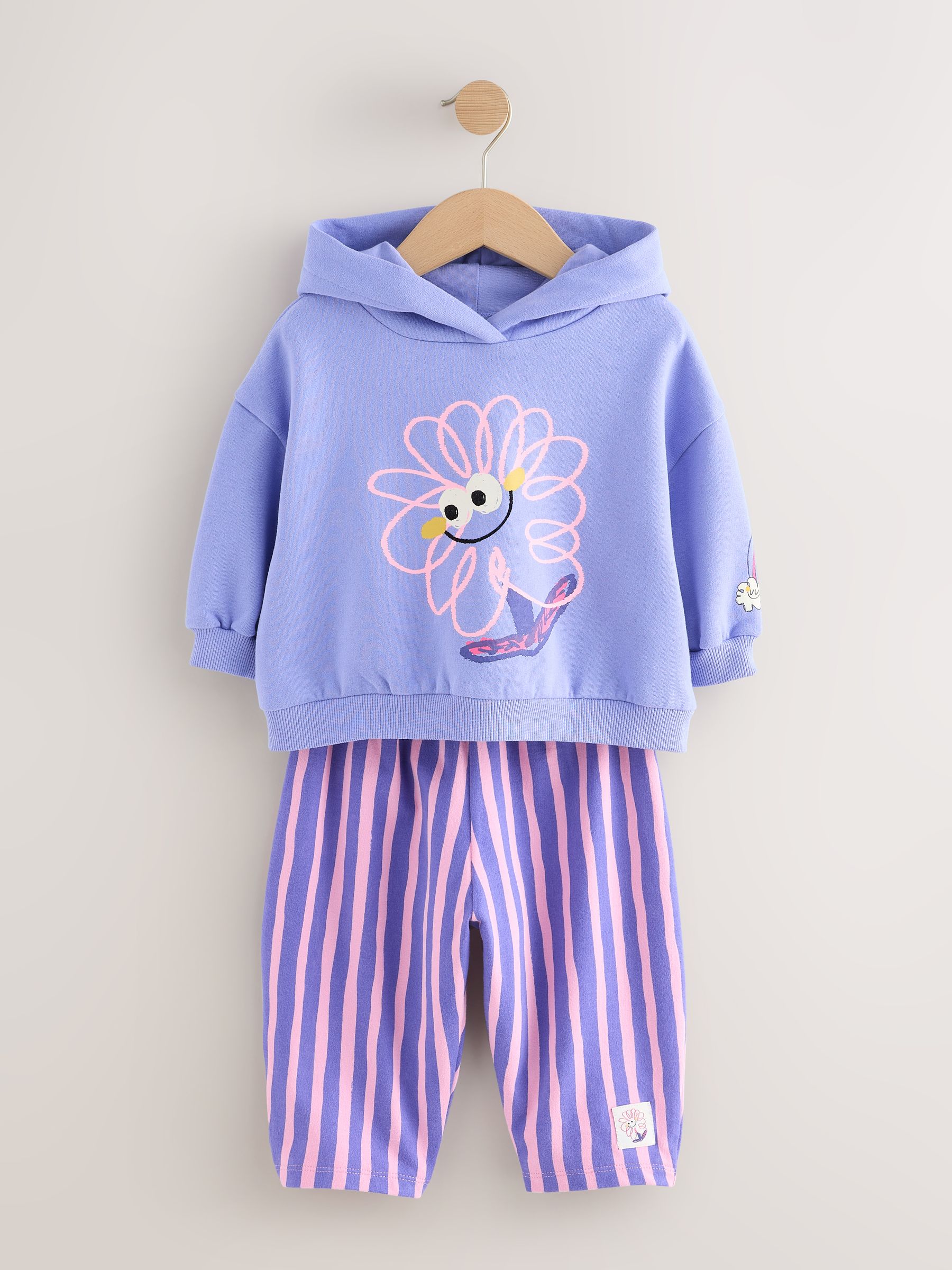 Purple Stripe Flower - Set met hoodie en joggingbroek met rechte wijde pijpen (3mnd -7jr)