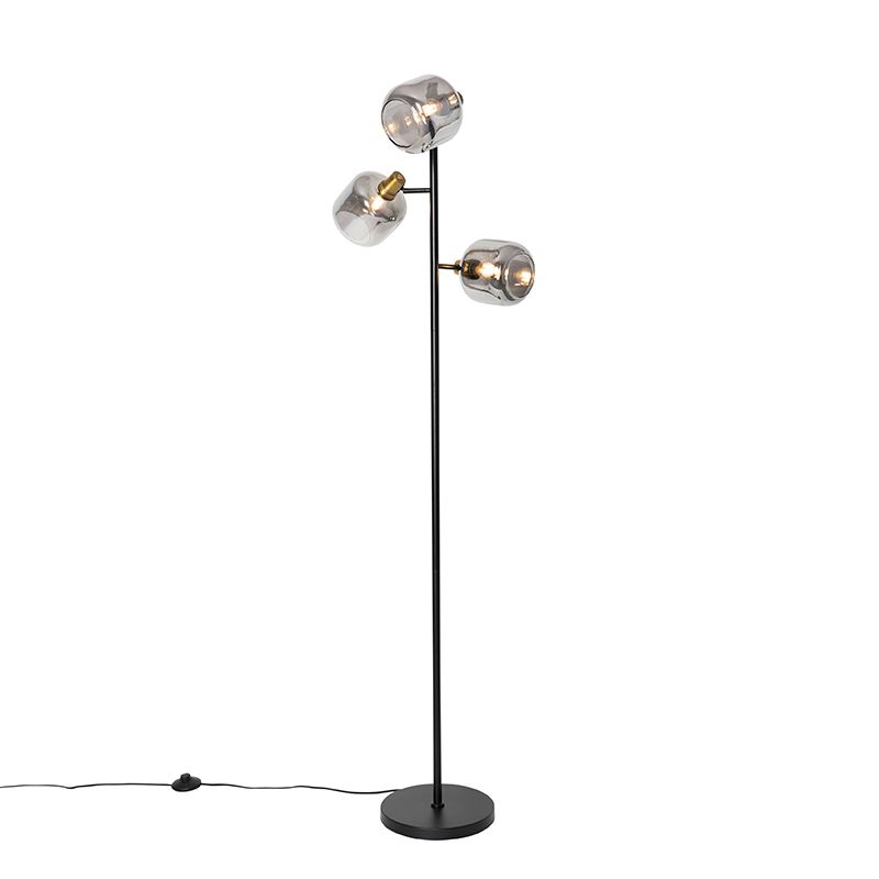 Vloerlamp zwart met goud met smoke glas 3-lichts - Zuzanna