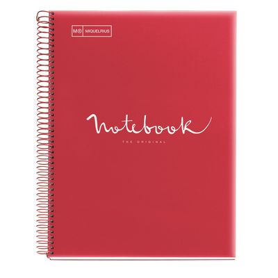 Notebook Emotions, couverture souple, A4, quadrillage 5x5 mm, 80 feuilles de 1 couleur, Miquelrius, Rouge.