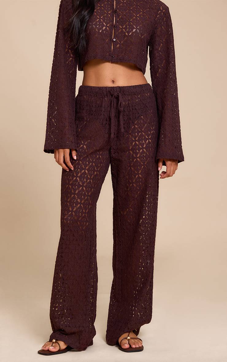 Marron Pantalon Droit En Dentelle