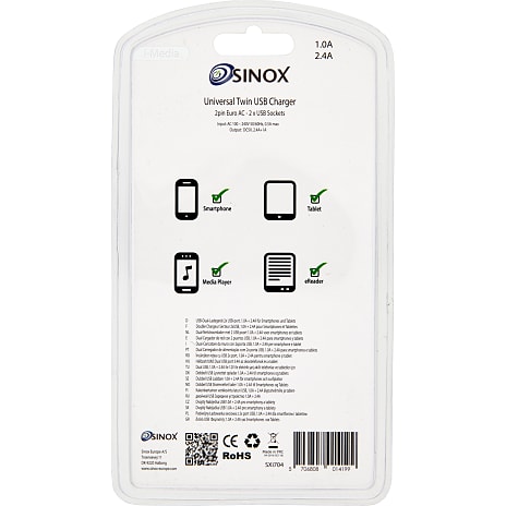 SINOX SXI704 220Volt -2,1A lader - hvid