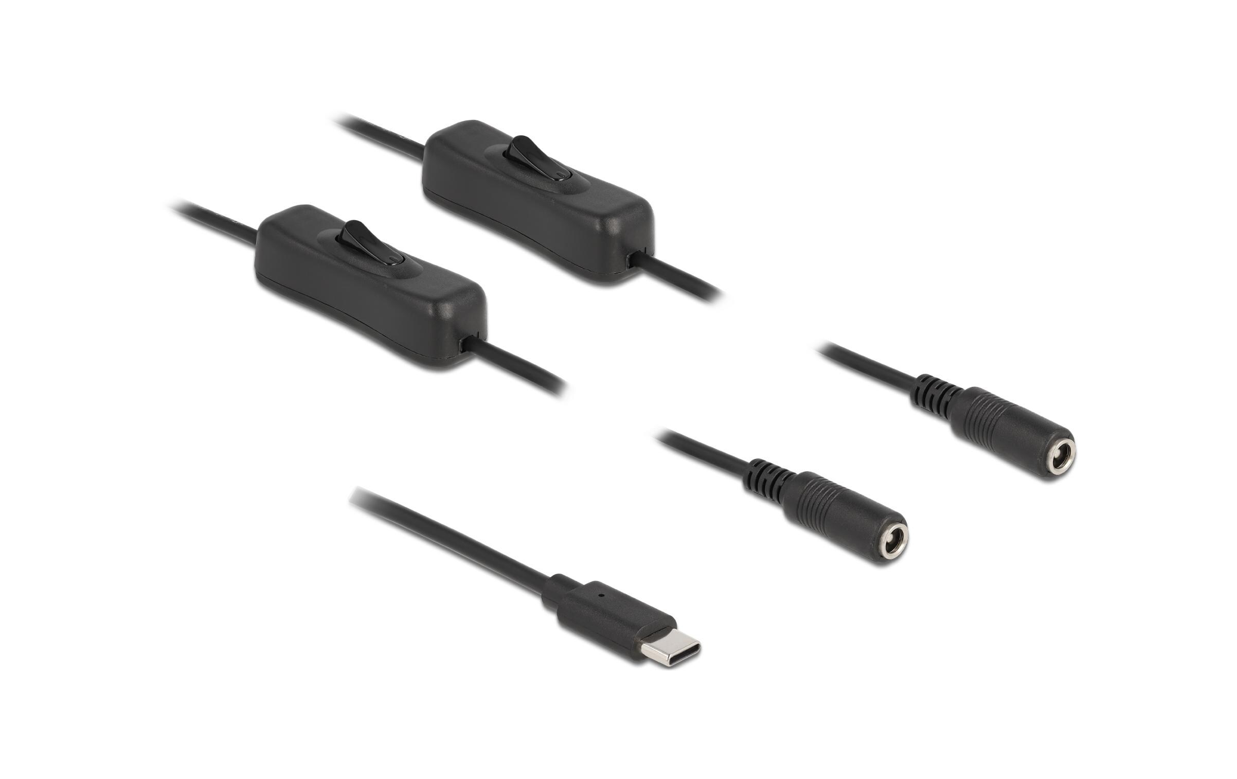 Hohlstecker Kabel USB Type-C zu 2 x DC mit Schalter 1 mDelock Kabel USB Type-C Stecker zu 2 x DC 5.5 x 2.1 mm Buchse mit Schalter 1 m