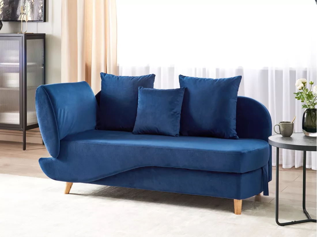 Chaise longue côté droite en velours bleu MERI II