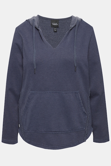 Hoodie, offenkantig, Kapuze, V-Ausschnitt, Langarm