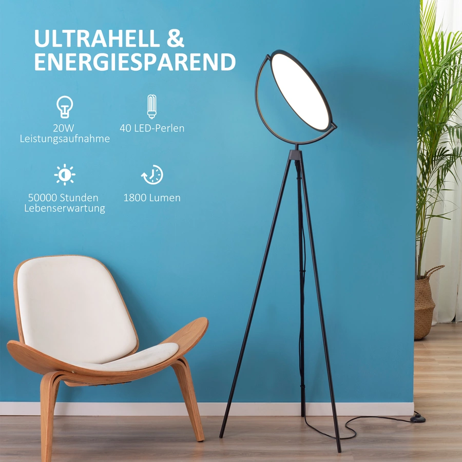 HOMCOM Stehlampe um 350 Grad verstellbar weiß