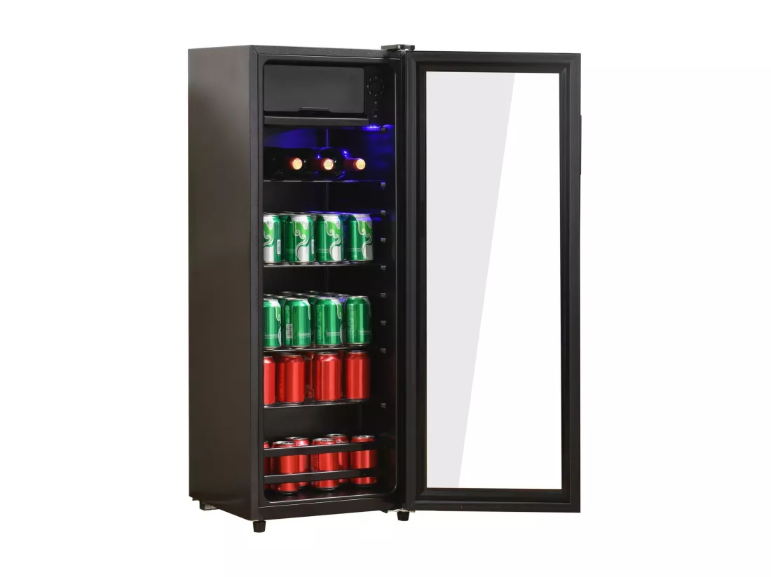 Réfrigérateur 128L, avec 3 étagères réglables et porte en verre, -10°C à 10°C, 90 kWh/an, efficacité énergétique F, 40x41x109.5cm