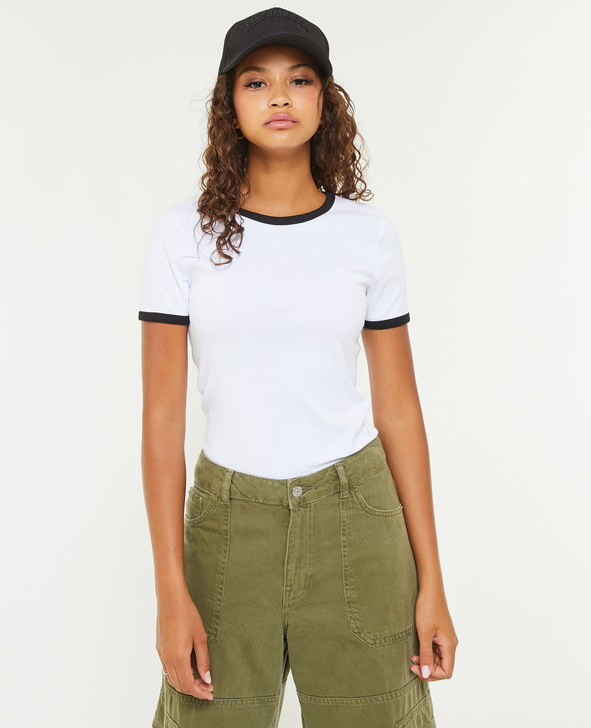 T-shirt manches courtes avec bords contrastés - Blanc