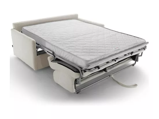 Canapé convertible 3 places en tissu bouclé écru - Ouverture express - Couchage quotidien - Matelas HD 140 x 190 - Sienne