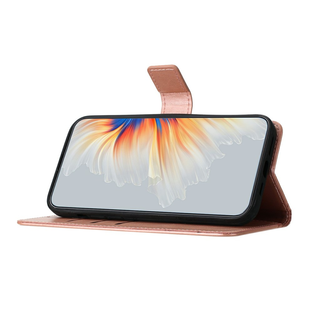 iPhone 17 Pro Max Leder Tasche Wallet - Mandala Flowers Imprint - Roségold