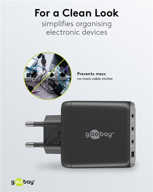 (68W/3A) USB A / 3x USB C GaN Ladegerät Netzteil Power Delivery / Quick Charge (64819) - Schwarz