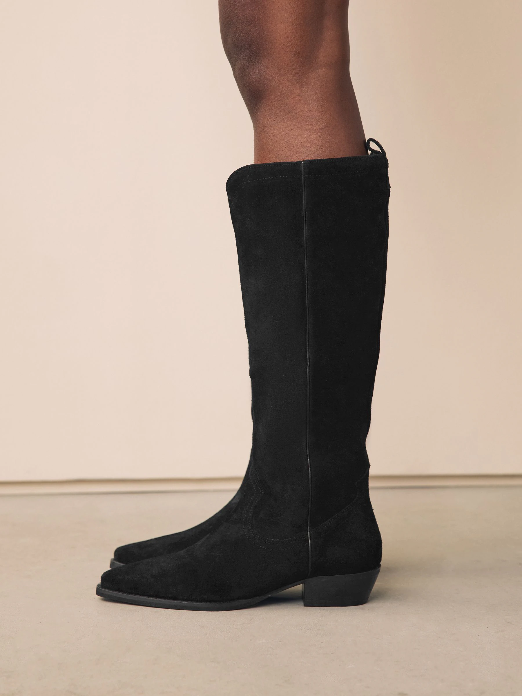Zwarte suède- en leermix - Forever Comfort® kniehoge contrast western Boots